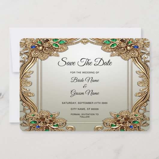 Elegant Gold Ornate Save The Date セーブザデート (正面)