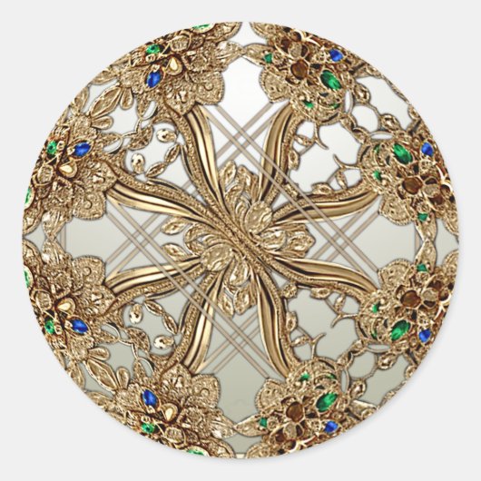 Elegant Gold Ornate Sticker ラウンドシール (正面)