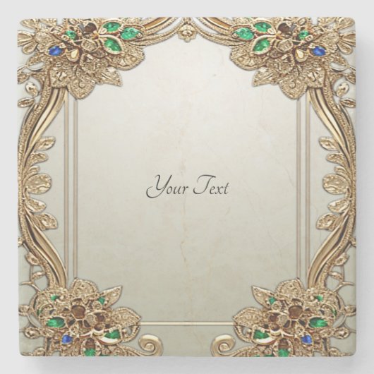 Elegant Gold Ornate Stone Coaster ストーンコースター (正面)