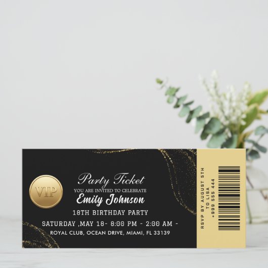 Elegant Gold Party Ticket Invitation (スタンド正面)