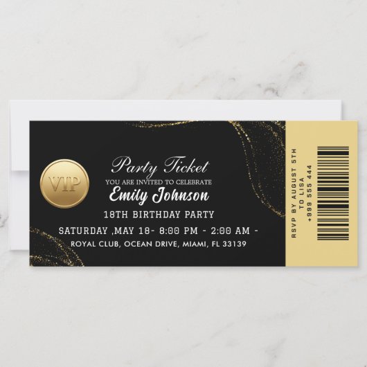 Elegant Gold Party Ticket Invitation (正面)
