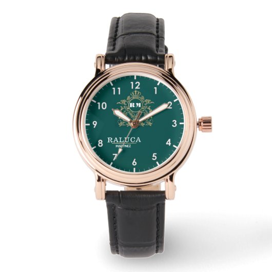 Elegant Gold Personalized Emerald Green Dial – Cus 腕時計 (正面)
