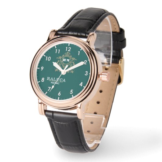 Elegant Gold Personalized Emerald Green Dial – Cus 腕時計 (傾斜)