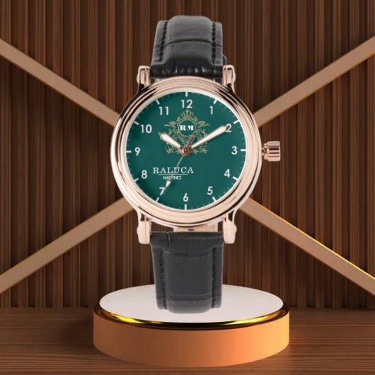 Elegant Gold Personalized Emerald Green Dial – Cus 腕時計