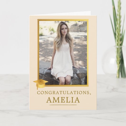 Elegant Gold Photo Graduation Congratulations カード (正面)
