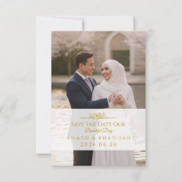 Elegant Gold Photo Save the Date Islamic Wedding  セーブザデート