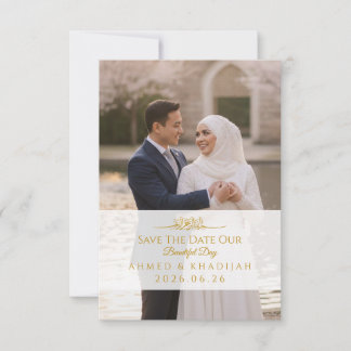 Elegant Gold Photo Save the Date Islamic Wedding  セーブザデート