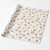 Elegant Gold & Pink Polka Dots ラッピングペーパー (アンロールド)