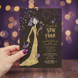 Elegant Gold Purple Corporate New Year Glamorous  招待状
