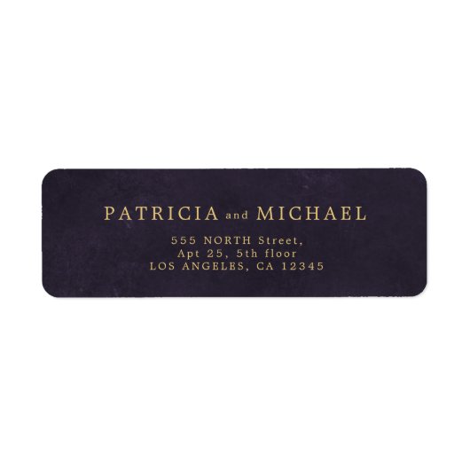 Elegant gold purple wedding return address ラベル (正面)