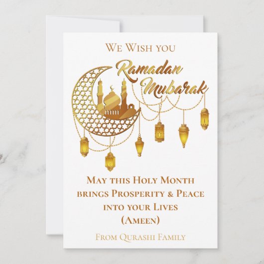 Elegant Gold Ramadan Mubarak Mosque Lanterns シーズンカード (正面)