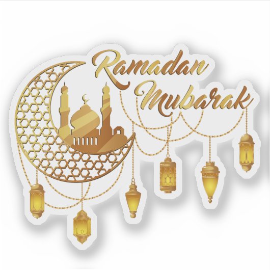 Elegant Gold Ramadan Mubarak Mosque & Lanterns シール (正面)