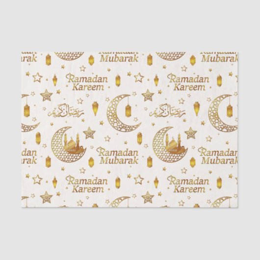 Elegant Gold Ramadan Mubarak Stars & Lantern Decor 薄葉紙 (正面)