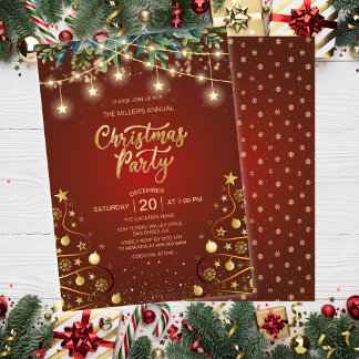 Elegant Gold Red Christmas House Corporate Party 招待状