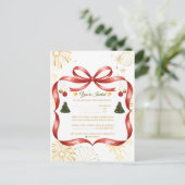Elegant Gold & Red Christmas Party Invitation ポストカード (スタンド正面)
