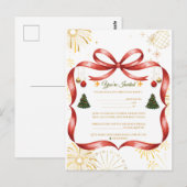 Elegant Gold & Red Christmas Party Invitation ポストカード (正面/裏面)