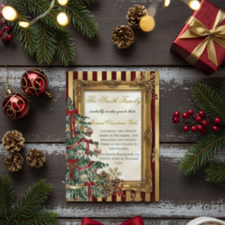 Elegant Gold & Red Christmas Party Invitation 招待状