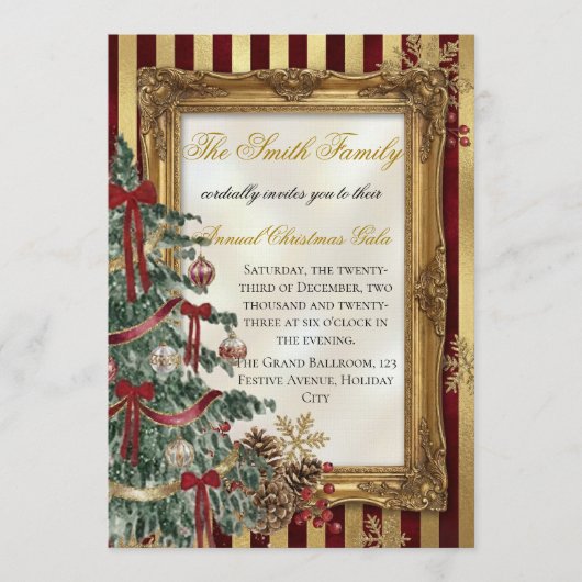 Elegant Gold & Red Christmas Party Invitation 招待状 (正面)