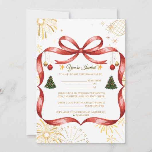 Elegant Gold & Red Christmas Party Invitation 招待状 (正面)