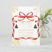 Elegant Gold & Red Christmas Party Invitation 招待状 (スタンド正面)