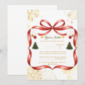 Elegant Gold & Red Christmas Party Invitation 招待状 (正面/裏面)