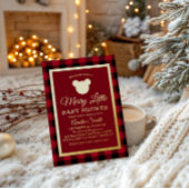 Elegant Gold Red Plaid Merry Little Baby Shower 箔招待状