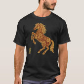 Elegant Gold Red Traditional Floral Horse Tシャツ (正面)