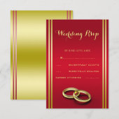 Elegant Gold & Red, Wedding Rings Wedding 出欠カード (正面/裏面)