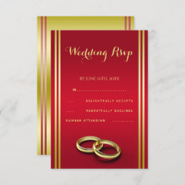 Elegant Gold & Red, Wedding Rings Wedding 出欠カード