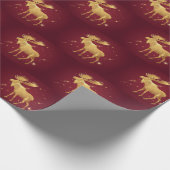 elegant gold reindeer red merry christmas pattern ラッピングペーパー (角)