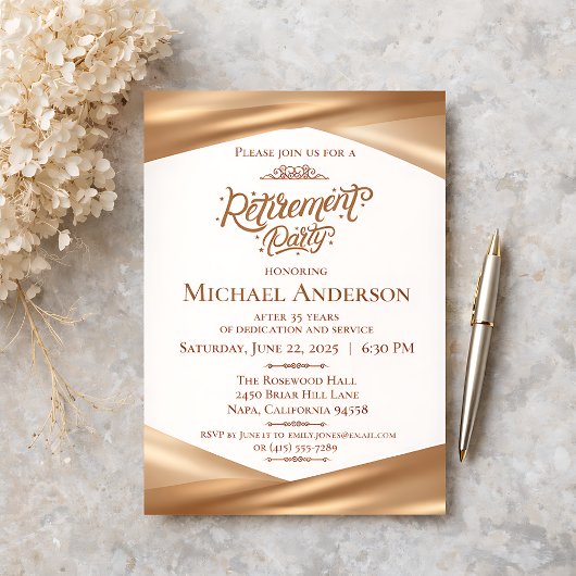 Elegant Gold Retirement Party  招待状