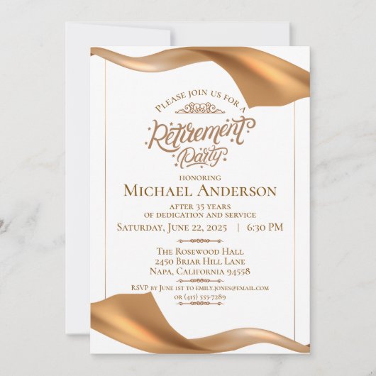 Elegant Gold Retirement Party Invitation 招待状 (正面)