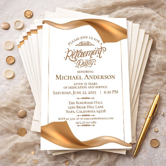 Elegant Gold Retirement Party Invitation 招待状
