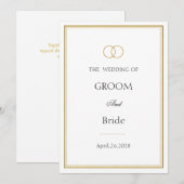 Elegant Gold Rings Classic Wedding Invitation 招待状 (正面/裏面)