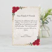 Elegant Gold Romantic Red Roses Wedding サンキューカード (スタンド正面)