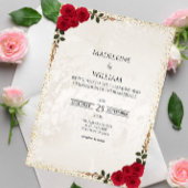 Elegant Gold Romantic Red Roses  Wedding 招待状