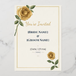 Elegant Gold Rose Wedding Invitation | Modern Bota 箔招待状