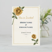 Elegant Gold Rose Wedding Invitation | Modern Bota 箔招待状 (立ち正面)