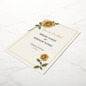 Elegant Gold Rose Wedding Invitation | Modern Bota 箔招待状 (回転した状態)