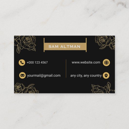 Elegant Gold Roses Black Luxury Professional 名刺 (裏面)