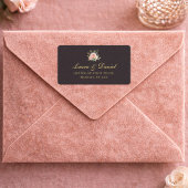 Elegant Gold Roses & Black Return Address Label ラベル