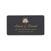 Elegant Gold Roses & Black Return Address Label ラベル (正面)