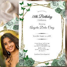 Elegant Gold Sage Green Rose 18th Birthday Debut  招待状