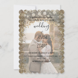 Elegant Gold Scalloped Photo Wedding Invitation 招待状