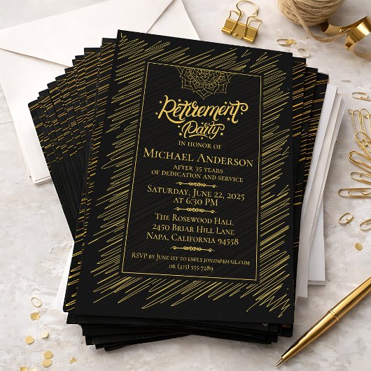 Elegant Gold Scribble Retirement Party Invitation 招待状