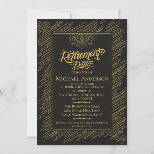 Elegant Gold Scribble Retirement Party Invitation 招待状 (正面)