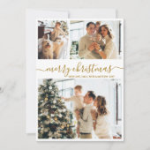 Elegant Gold Script 3 Photo Collage Christmas シーズンカード (正面)