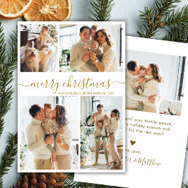 Elegant Gold Script 4 Photo Collage Christmas シーズンカード