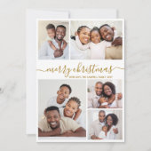 Elegant Gold Script 5 Photo Collage Christmas シーズンカード (正面)