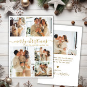 Elegant Gold Script 5 Photo Collage Christmas シーズンカード
